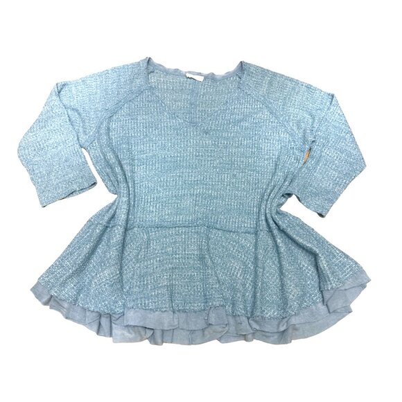 Chrysanthemum Waffle Knit Blue Off Shoulder Long Sleeve Tunic Sweater L - Picture 7 of 7